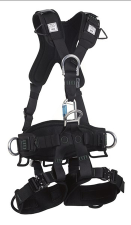 Gravity Suspension Harness, V Shape, Polyester, Back D-Ring, 2 Side D-Ring, Front D-Ring, Ventral D-Ring, Waist Pad, Leg Pad, Shoulder Pad, Large, Black, Aluminum Hardware