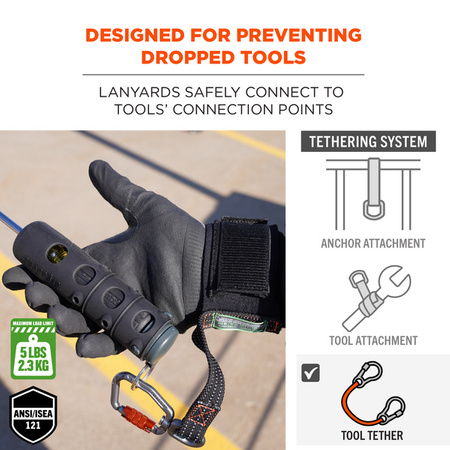 Smysz Na Nadgarstek Squids 3122 Pull-on Wrist Tool Lanyard - Carabiner Anchor - 5lbs / 2.3kg