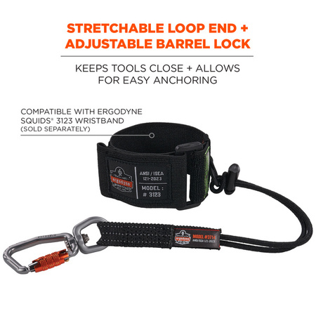 Elastyczna Smycz Na Narzędzia Squids 3714 Elastic Tool Tail Lanyard - Carabiner & Cinch Loop - 10lbs / 4.5kg (3-pack)