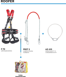 Zestaw asekuracyjny ROOFER do pracy na dachu stromym dł. liny 10m