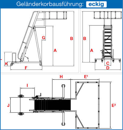 Drabina Do Obsługi Cystern, Kosz Narożny, Platforma With Aluminium, Koła Gumowe/with Tworzywa Sztucznego Stabilo