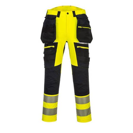Spodnie ostrzegawcze DX4 z odpinanymi kieszeniami kaburowymi